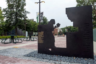 photo of the sculpture on wilkins plaza